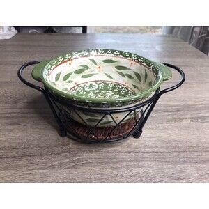 Temptations Bakeware Old World Green 1 Qt Bowl With Wire Basket